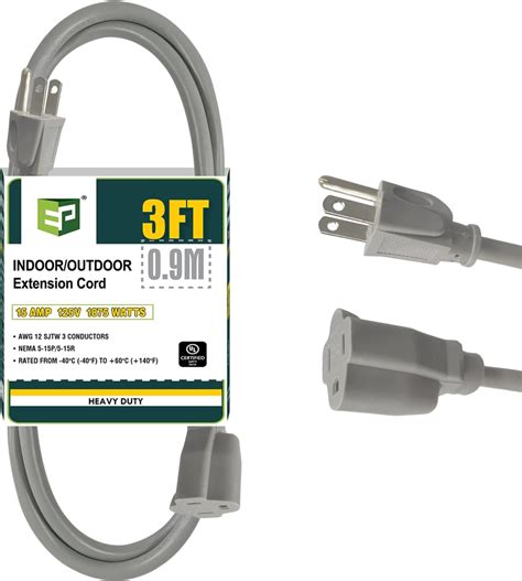 Amazon.com: EP 3 Ft Extension Cord, 12/3 SJTW Heavy Duty Extension ...