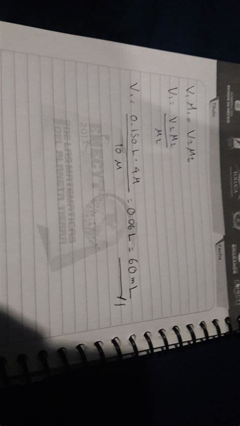 Ayuda! debo resolverlo usando la fórmula M1 x V1 = M2 x V2M: molaridadV ...