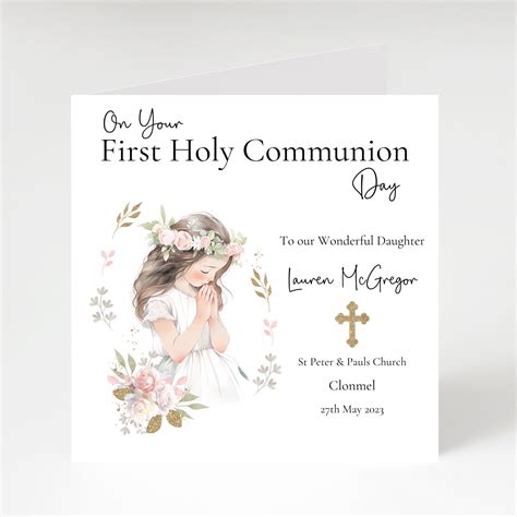 Personalised First Holy Communion Card With Girl Design, Communion Card ...