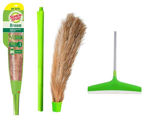 Scotch-Brite No-Dust Fiber Broom (Multi-Purpose, Green) & Plastic Floor ...