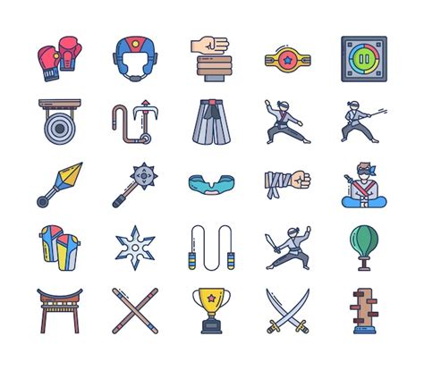 Kampfkunst und Karate-Icon-Set | Premium Vektor