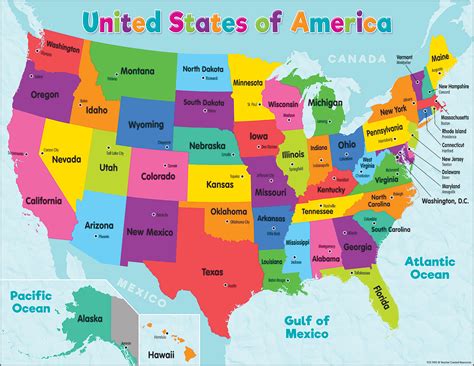 Colored Map of the United States Chart | America map, United states map ...