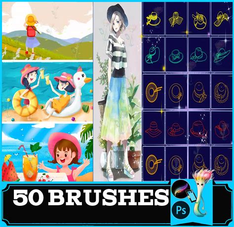 ArtStation - 50 Summer Hat Brushes for Photoshop and Procreate | Brushes