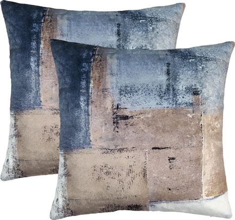 Blue and Brown Throw Pillow Covers, Soft Decorative Velvet Pillow ...