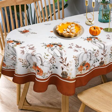 Fall Tablecloth Oval 60x120 Inch, Autumn Pumpkin Floral Thanksgiving ...