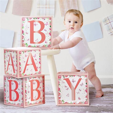 Buy Floral Butterfly Baby Boxes With Letters For Baby Shower, 4pcs Rose ...