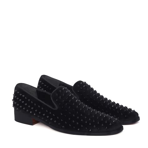 Black Studded Sleek Toe Italian Velvet Loafer For Men by Brune & Bares