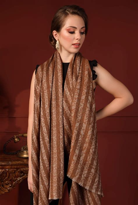 Pashtush Women'S Fine Wool Striped Stole, Espresso – Pashtush Shawl Store