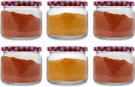 Buy CROCO JAR Round Shape Storage Glass Jars (Red Check Set of 6, 300 ...