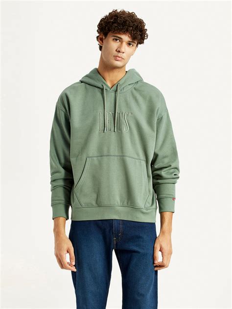 Men's Brand Logo Green Hooded Sweatshirt - Levis India Store