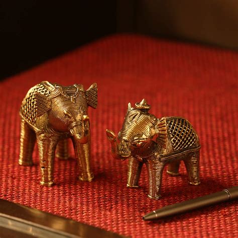 ExclusiveLane 'Golden Elephants' Handmade Brass Decorative Living Room ...