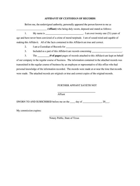 TX Affidavit of Custodian of Records Form - Fill Online, Printable ...