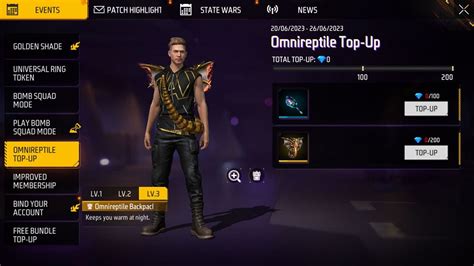 Free Fire MAX Omnireptile top-up event: Get free Backpack and Pan skins