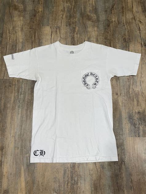 Chrome Hearts RARE Chrome Hearts Horseshoe Cross Logo White Pocket Tee ...