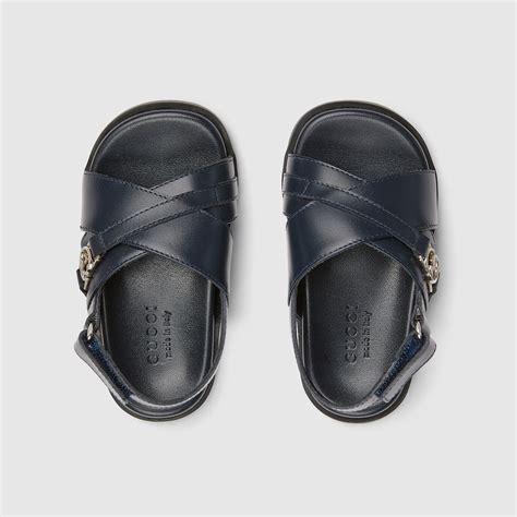 Toddler sandal in dark blue leather | GUCCI® US
