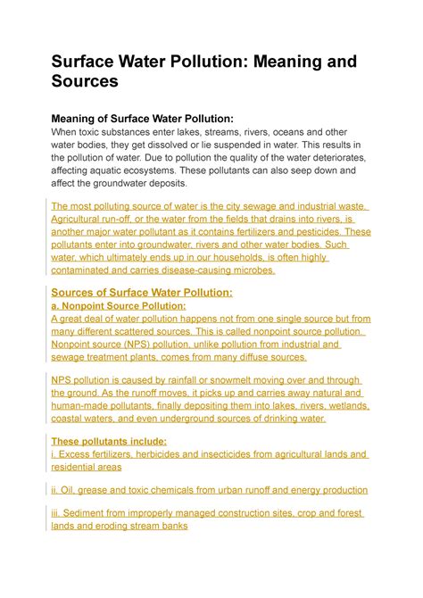 Surface Water Pollution - This results in the pollution of water. Due ...