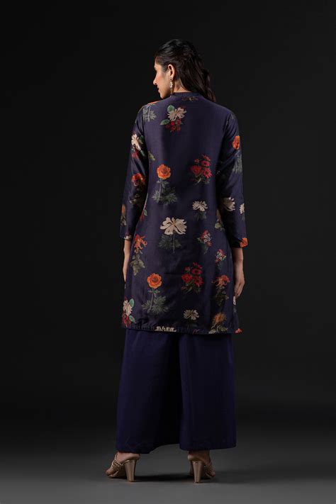Rohit Bal Indigo Cotton Silk Straight Printed Kurta Set at Biba India