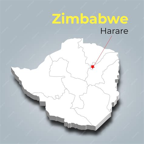 Premium Vector | Zimbabwe 3d map with borders of regions and its capital
