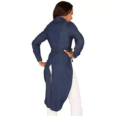 Curvy Women's Tencel Denim High-Low Wrap Shirt With Fishtail