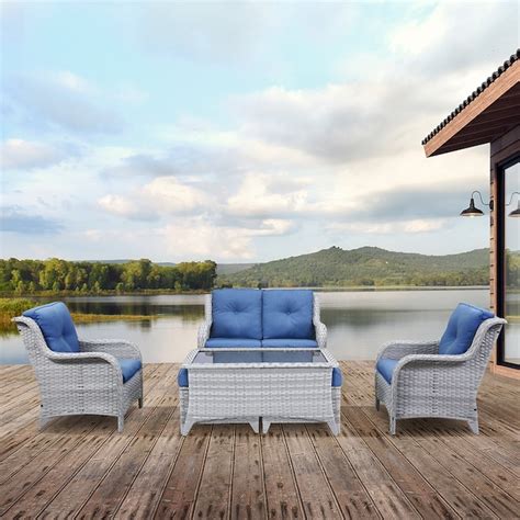 Rilyson Curved Handrail 6-Piece Wicker Patio Sofa Conversation Set with ...