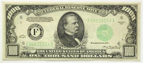 1934 One Thousand Dollar 1000 Bill Federal Reserve Bank Note Atlanta ...