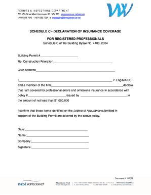 West Vancouver Declaration Of Insurance Coverage Form - Fill and Sign ...