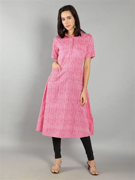 Women Pink Striped Shirt Dress – Riwaat.com