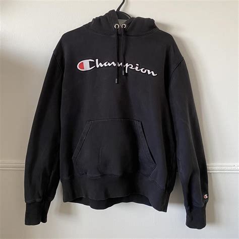 Black Champion hoodie with embroidered logo. Good... - Depop