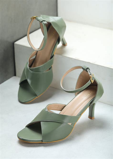 Get Solid Green Open Toe Heels at ₹ 799 | LBB Shop