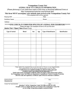 Fillable Online Trempealeau County Fair ANIMAL ID amp VET CHECK IN ...