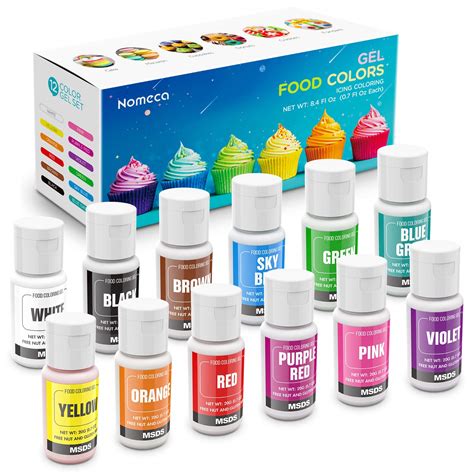 Buy Nomeca 12 Colors Gel Food Coloring .70 Fl Oz Bottles Vibrant Icing ...