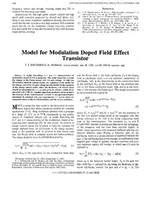 Drummond 1982 HEMT Model - 338 EDL-3,VOL. LETTERS,DEVICEELECTRONIEEE NO ...