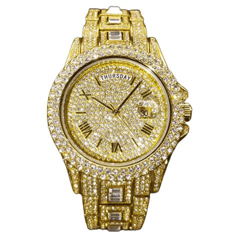 Iced Out Watch For Men Luxury Gold Full Diamond Mens Watches Hip Hop ...