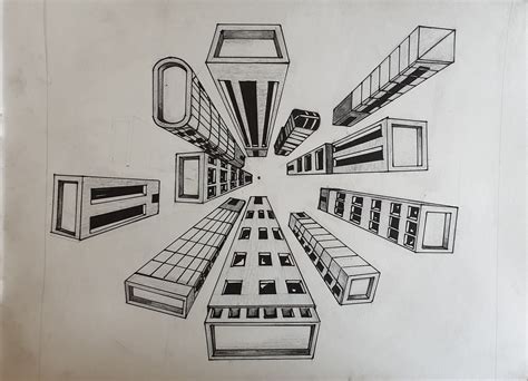 Perspective Drawing of Buildings in One Point Perspective