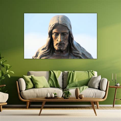 Sculpted Jesus Christ Bronze Canvas Painting for Living Room, Prayer R ...