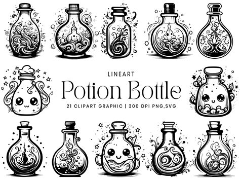 Line Art Potion Bottle Clipart Bundle Graphic by DesignScotch ...