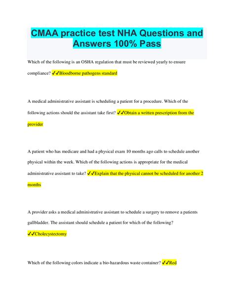 CMAA practice test NHA Questions and Answers 100% Pass - Scholarfriends