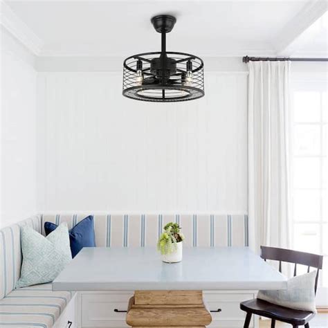Buy 17 in. Black Ceiling Fan Caged Ceiling Fan Indoor with Lights and ...
