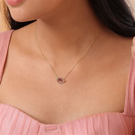 Interconnected Heart 14KT Gold Diamond & Pink Garnet Pendant & Chain