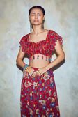 Crimson Red Leaf Print Crop Top Set