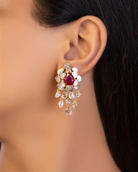 Freya Necklace And Diksha Long Earrings Polki Set – Tyaani Jewellery LLP