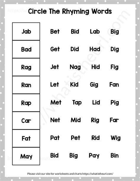 Circle the Rhyming Words Worksheet - Exercise 1 | Rhyming words ...