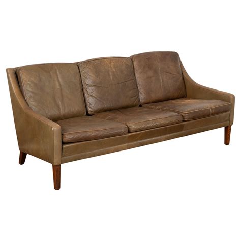 Mid Century Vintage Brown Leather Three Seat Sofa, Denmark circa 1960 ...