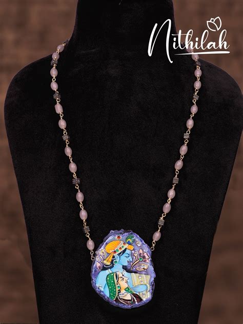 Buy Handpainted Radha Krishna on Agate Stone Haram – Nithilah