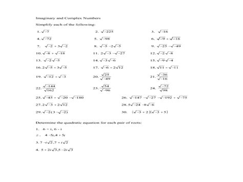 Image result for Imaginary Numbers Worksheet with Answers