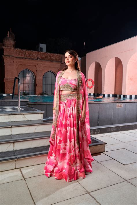 Hot Pink three-piece Cape set – Ambre By Harsimran Sarai