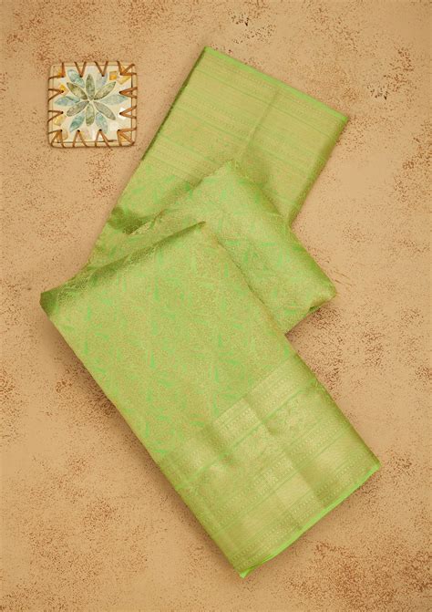 Buy Parrot Green Zariwork Pure Silk Saree - Koskii
