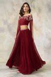 Buy Maroon Georgette Bardot Lehenga With Off Shoulder Crop Top For ...