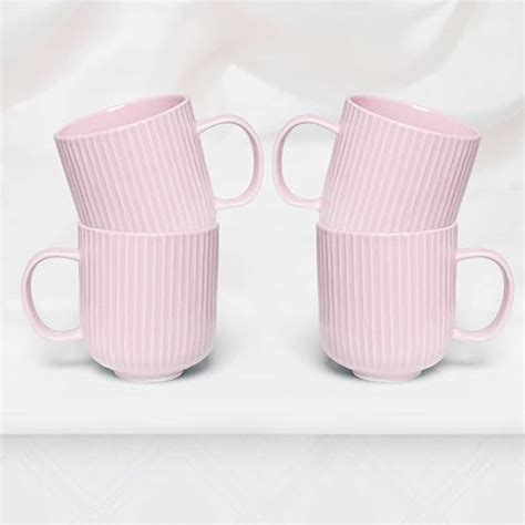 Buy The Earth Store Microwave Safe Pastel Fringe Pink Coffee Mug Set of ...