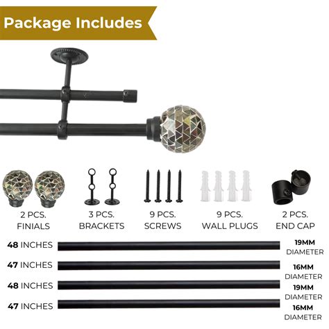 Antique Glass Finial Extendable Double Curtain Rod Black 19MM (Hardwar ...